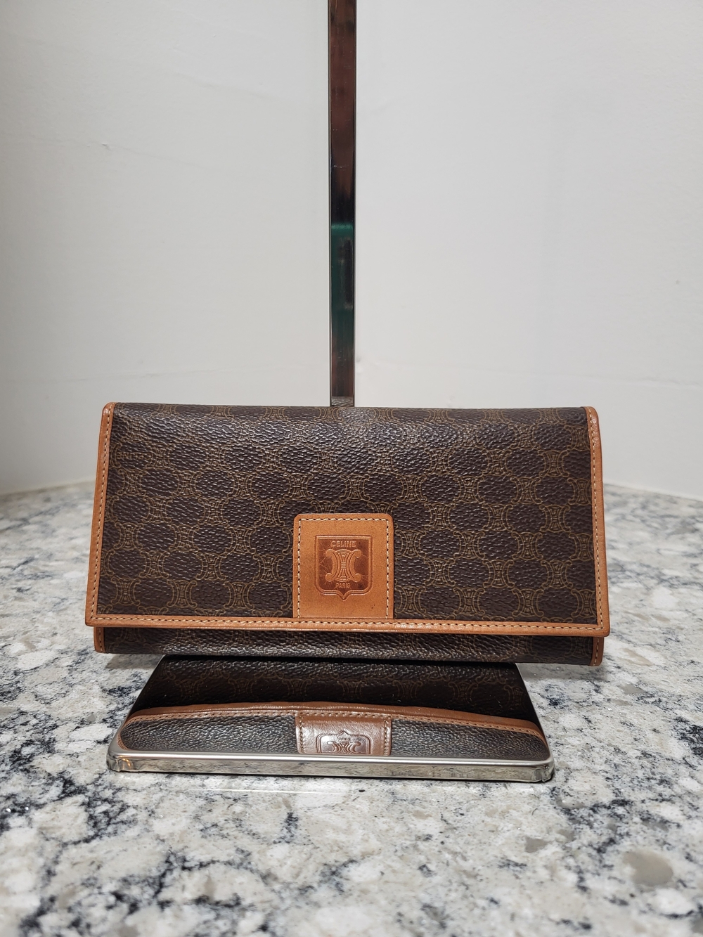 Celine Macadam Vintage Canvas Kisslock Long Wallet w/ COA